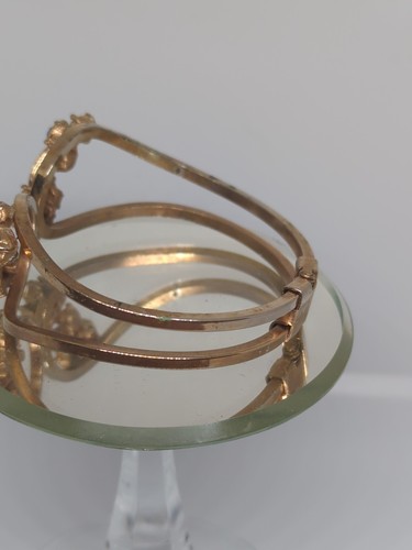 Vintage Goldton mit Blau & Wgite Kunststeinen Frühling Manschette Armband Kostüm Schmuck - Bild 8 von 15