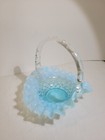 Fenton Blue White Opalescent Hobnail French Small Basket 6" Ruffled Low Profile — photo 2