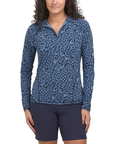 G/FORE women 1/4 Zip Polo Shirt size Small Blue Distorted Check Quarter Zip Top
