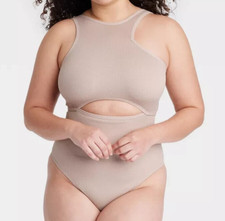 Colsie Women's Cut Out Thong Bodysuit Beige Size Large