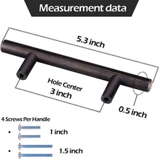 SET of 30 - Euro Bar Cabinet Handle, 1/2" diameter, 5.38" length, 3" b/t holes