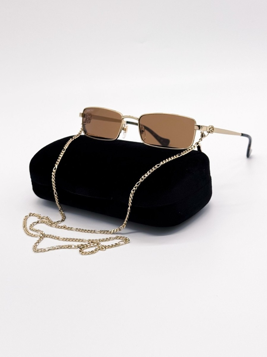 NEW GUCCI SUNGLASSES GG1600S 002 GOLD WOMEN EYEWEAR WITH CHAIN | eBay