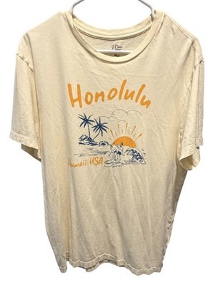 J.Crew T-Shirt Mens L Cream Honolulu Hawaii USA Graphic Essential Tee Cotton