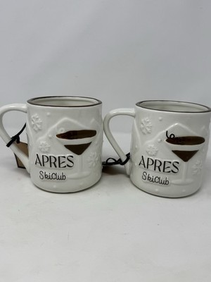 Set Of 2 Peppermint & Pine Apres Ski Club Mug Winter Lodge Ceramic NWT coffee
