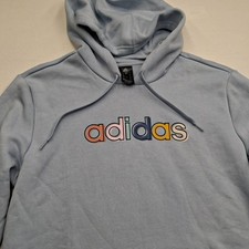 Adidas Sweatshirt Hoodie Womens Large Blue with Multi-Color Logo Light Blue