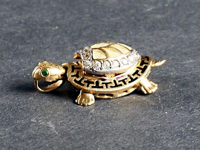 Unikat Meeresschildkröte 14K Gelbgold Gravur Anhänger/Charm/Diamanten über 8 Gramm