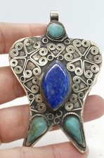 Wonderful Old Afghan Lapis Turquoise Unique Pendant