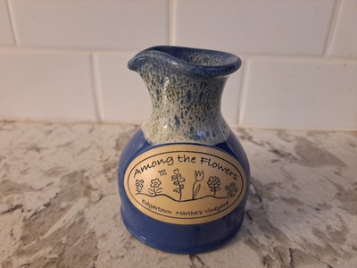 Deneen  Pottery Among The Flowers Blue Drip Glaze Creamer Pitcher  