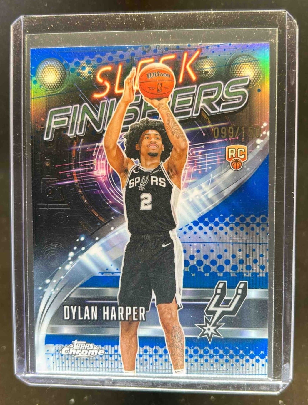 2025-26 Topps Chrome Dylan Harper Sleek Finishers RC Blue Refractor #99/150