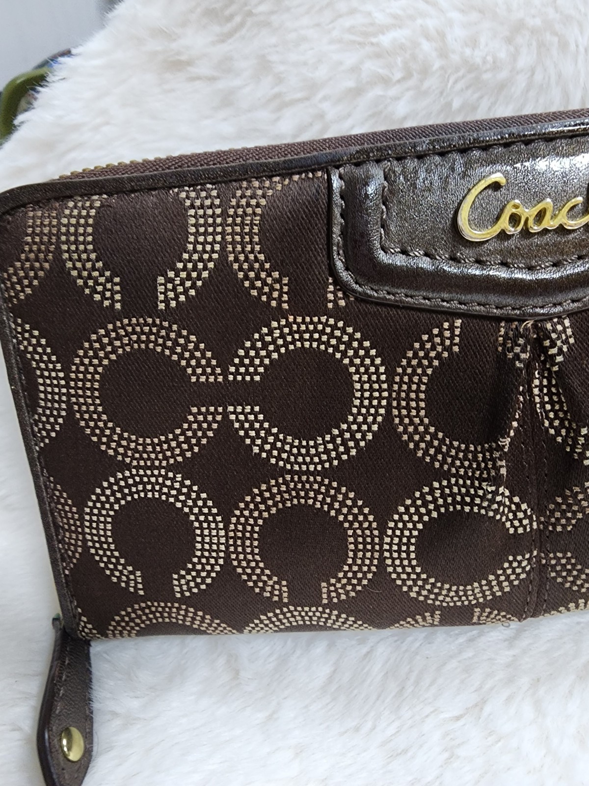 Coach Brown Logo Geometric Pattern Zip-Around Wal… - image 3