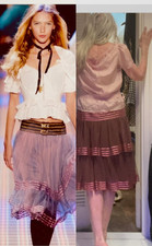 Betsey Johnson Vintage 6 Runway Mesh Midi Skirt Brown Pink Satin Ribbon