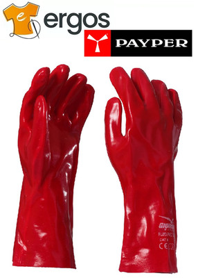 PAYPER 12 pairs PVC FLUID GLOVES 35 cm Coated Cotton Resistant Liquid Red
