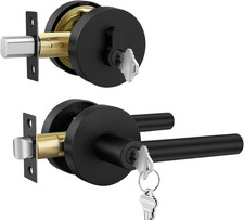 Black Front Door Handle and Deadbolt Set, Matte Black Heavy-Duty Zinc Alloy Exte