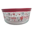 Pyrex Glass Storage Bowl Fala Lala Llama Christmas Holiday Red Lid 2 Cup EUC