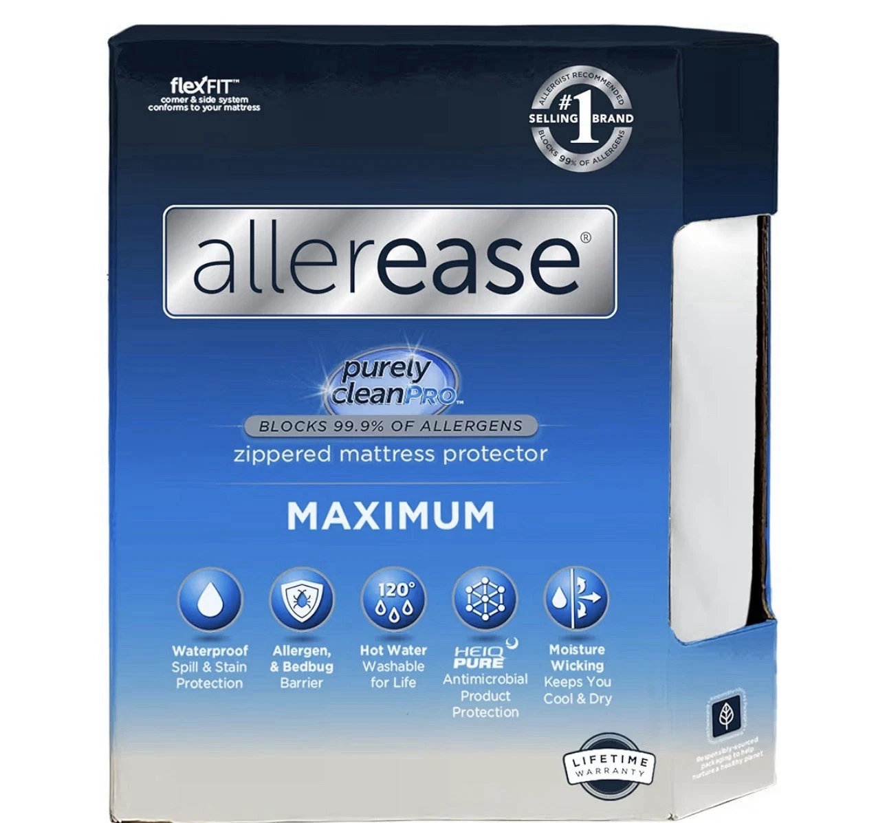 AllerEase Maximum Mattress Cover Protector, Queen - Zippered, Waterproof
