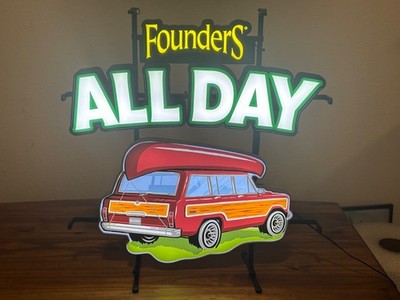 FOUNDERS ALL DAY LED BEER BAR SIGN MAN CAVE GARAGE DECOR WOODY WAGON CAR NEW