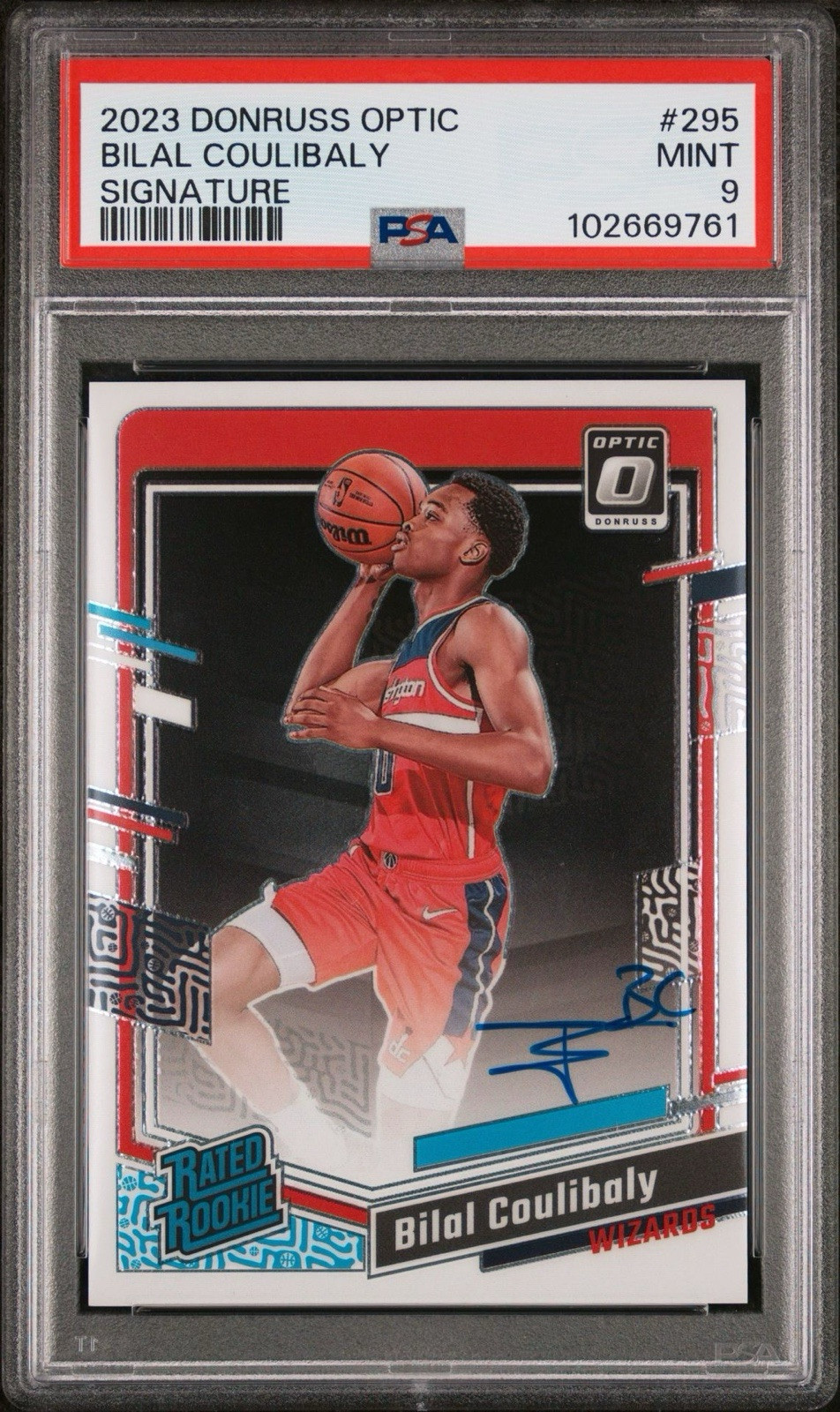 2023-24 Donruss Optic Bilal Coulibaly Rated Rookie Auto PSA 9 Mint RC Wizards