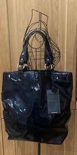 Emporio Armani Black Patent Leather Medium Large Tote Shopper Bag
