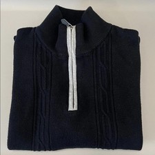Perry Ellis Cotton Cable Knit Quarter Zip Black Size Medium