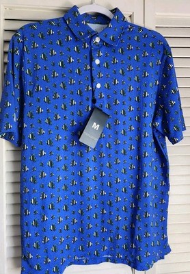 New Ibkul Angel Fish Active Performance Golf Polo Shirt Men's Medium UPF 50