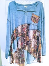 POL Top - Shirt Size Large with Patchwork Hippie/Boho Inspired Loose Fitting