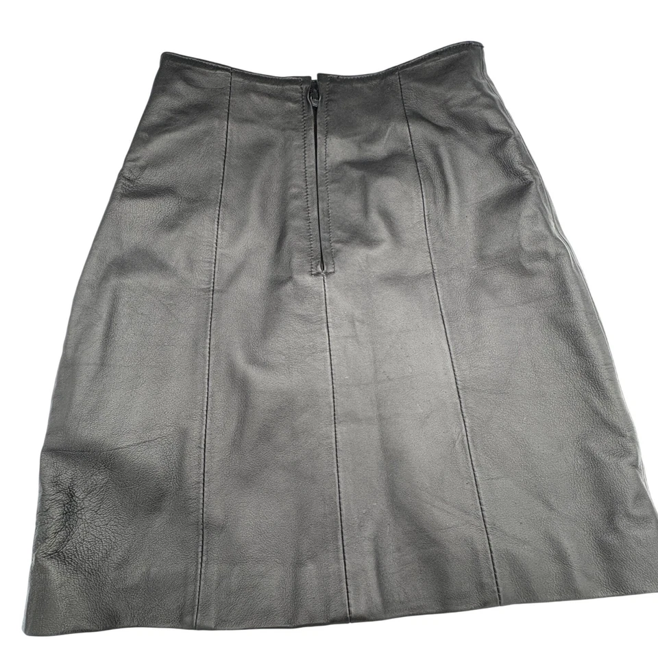 Vintage 80s Leather Limited High-Waisted Black Soft Leather Mini Skirt Size 4 Foto 3 de 4