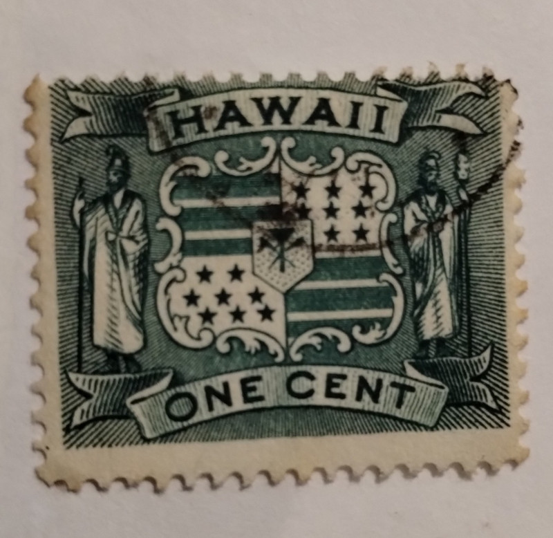Hawaii 1 Cent Green Used Postage Stamp National Emblems Uncertified Ungraded