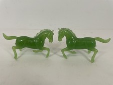 READ VTG Lucite Translucent Green Plastic Horse Figures Running Stallions