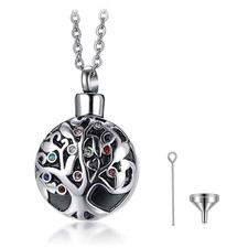 Tree of Life Cremation Urn Necklace Stainless Steel Ash Memorial Pendant