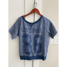 Victoria's Secret PINK Short Sleeve Sweatshirt Love Pink 86 Blue Women's M