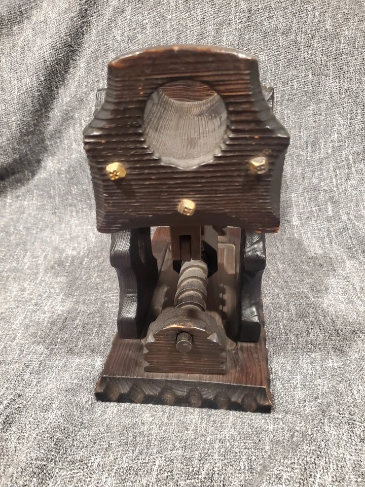 Vintage Wood Bottle Decanting Cradle Mechanical Primitive Wine Pourer Hand Crank - Image 4 of 4