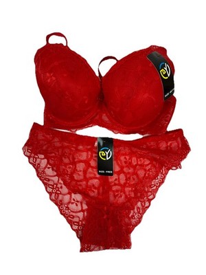 Red Lace Bra And Panty Set By DY Fits Like US Sz 42B Panty Is One Size