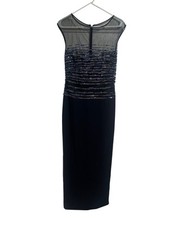 Pamella Roland Navy Blue Purple Sequin Beaded Column Evening Gown 8 Formal NEW