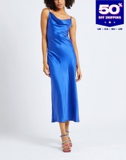 RRP€159 8 Silk Satin Maxi Slip Dress IT42 US6 UK10 M Blue Open Back Cowl Neck