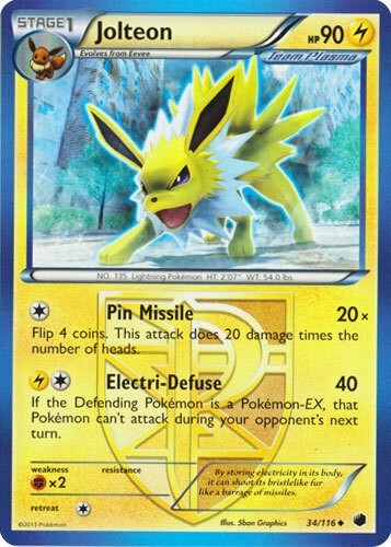Pokemon TCG - (Team Plasma) Jolteon 34/116 Plasma Freeze Regular - LP