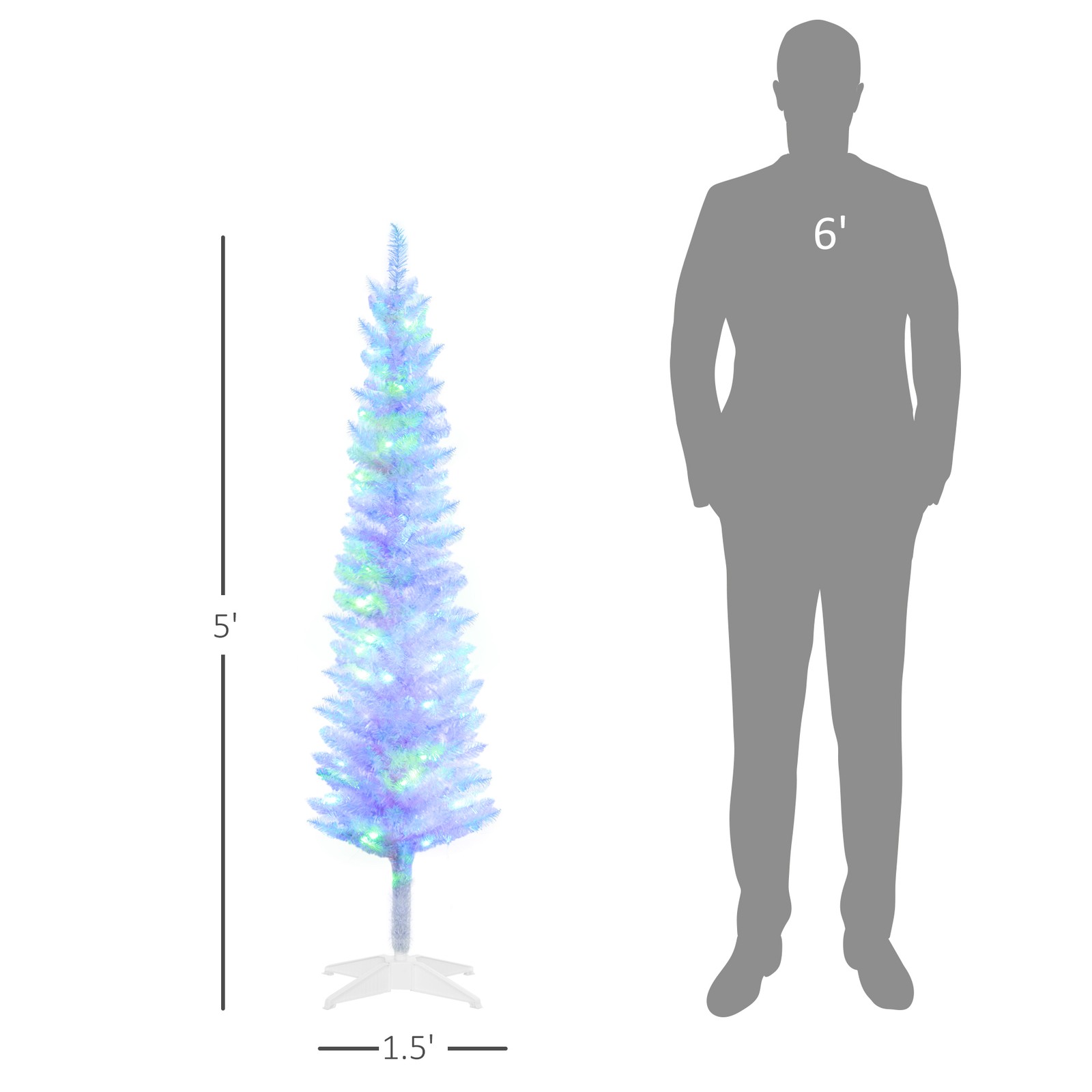 HOMCOM 5ft Tall Pencil Prelit Artificial Christmas Tree Holiday Decor w/250 C