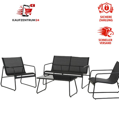 Gartenmöbel Set 4-TLG Textilene mit Tisch Sofa 2 Stühlen Stahl Schwarz Balkon