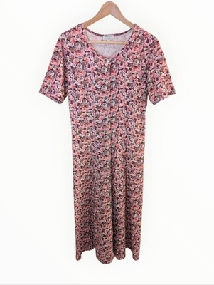 Peter Hahn Green Cotton Floral Maxi Dress Short Sleeve Cottagecore 12