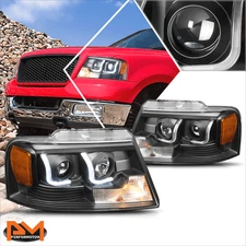 For 04-08 Ford F150/Lincoln Mark LT LED DRL Projector Headlight/Lamp Black/Amber