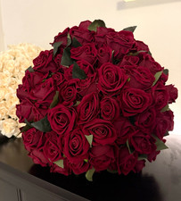58 Pcs Artificial Burgundy/Red Faux Rose Bundle, Fabric Flowers Bouquet/Stems