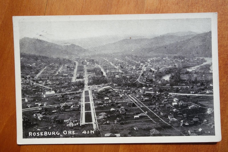 birds-eye view Roseburg OR postcard p/u 1926