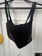 Forever 21 Black Mesh Boned Bustier Corset Top Hook Eye Wireless Size M