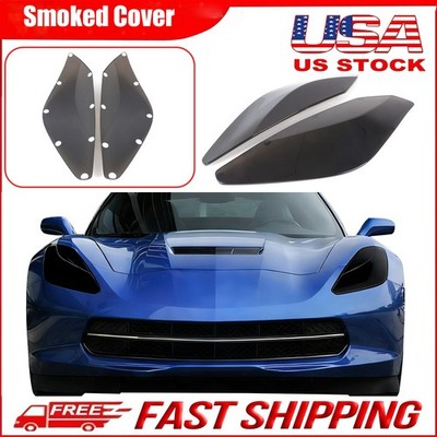 Smoked Black Headlight Light Lamp Cover Overlay For Corvette C7 2014-2019