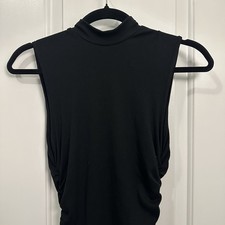Black Sleeveless Ruched Pullover Mock Neck Women's Midi Dress Size M