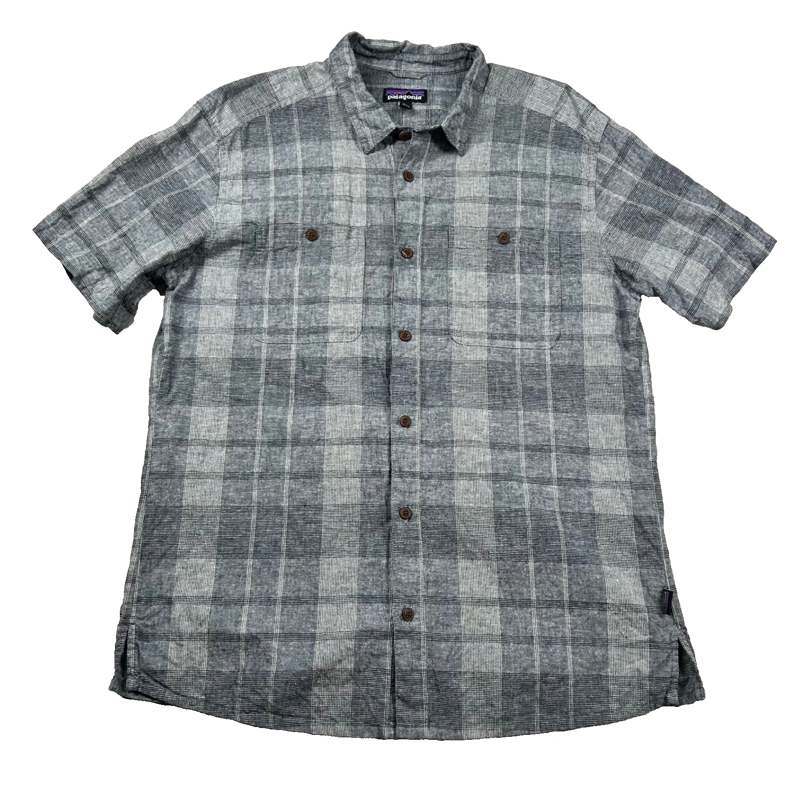 Patagonia Shirt Mens L Hemp Blend Button Up Camp Plaid Outdoor Beachy Hiking