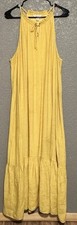 Nine West Maxi Dress Womens XL Yellow Flounce Hem Tie Neck Lined Resort Cruise