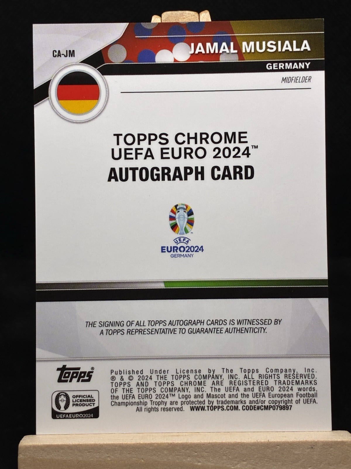 #1of5 JAMAL MUSIALA 2024 Topps Chrome EURO /5 RED Sapphire AUTOGRAPH #CA-JM ger view 2
