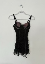 Vintage Victoria’s Secret Y2K Black Mesh Ruched Corset Mini Dress Lingerie