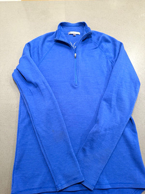 Ibex 100% Merino Wool Half Zip Pullover Medium Blue Made in USA Long Sleeve