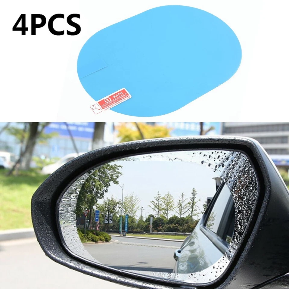 Película de espejo retrovisor antiniebla impermeable para automóvil 4 piezas pegatina protectora hidrofóbica Foto 2 de 4